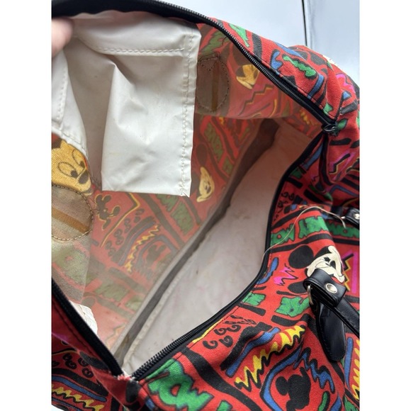 Disney Mickey Mouse  Zipper Duffle Bag  1990's  Multicolor Retro Print All over - Picture 8 of 9